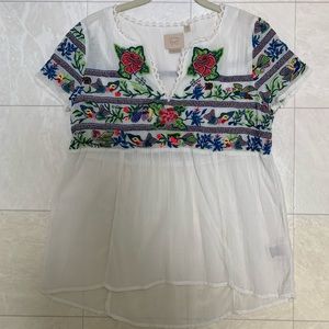 Anthro Vanessa Virginia Embroidered Top Size 6